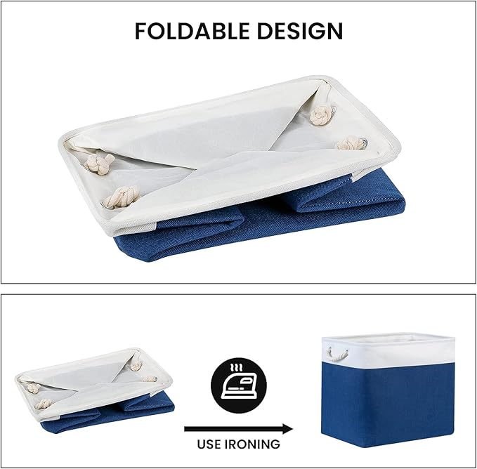 Bidtakay Large Canvas Organization Bins Set of 2 Navy Blue Rectangular Baskets 17x12x15 in for Blankets, Clothes, Towels, Dog Toys Storage-CubbioJoy