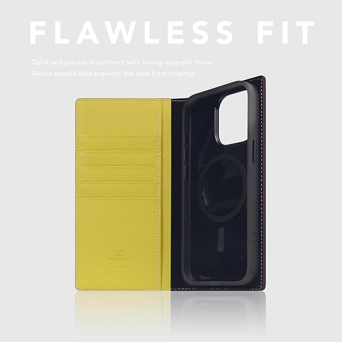 D8 Neon Full Grain Leather Wallet Case for iPhone 15 Pro Max - [2-in-1] Handcrafted Detachable Diary Style with Magnetic MagSafe Back Cover, Gift Box Included (Lemon)-CubbioJoy