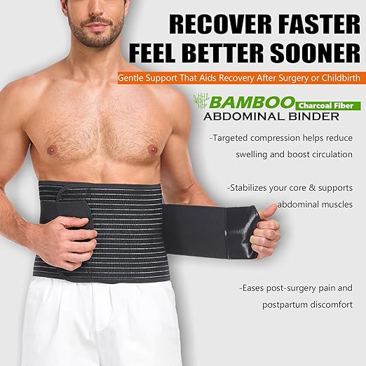 Abdominal Binder for Men and Women – Post Surgery & Postpartum Recovery Hernia Support Belt Waist Trainer for Men Adjustable Compression Wrap (Black,L)-CubbioJoy