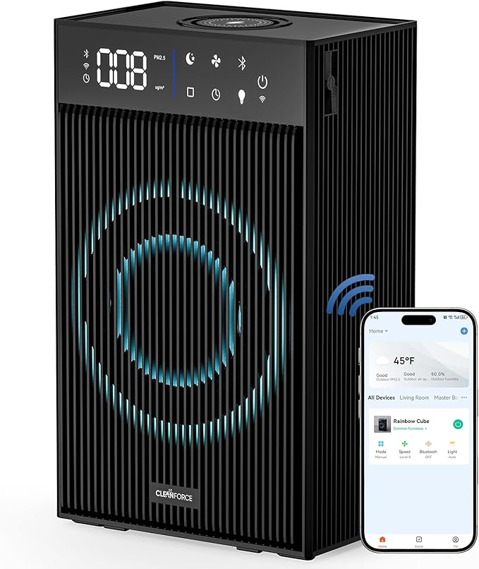 CleanForce Rainbow Cube | World’s First 4-in-1 Space-saving Air Purifier with Bluetooth Speaker, Wireless Charger & Aroma Diffuser | Swiss Tech，over 900ft² Coverage | Ultra-Quiet-CubbioJoy