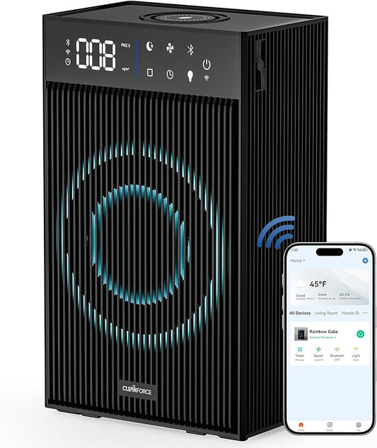 CleanForce Rainbow Cube | World’s First 4-in-1 Space-saving Air Purifier with Bluetooth Speaker, Wireless Charger & Aroma Diffuser | Swiss Tech，over 900ft² Coverage | Ultra-Quiet-CubbioJoy