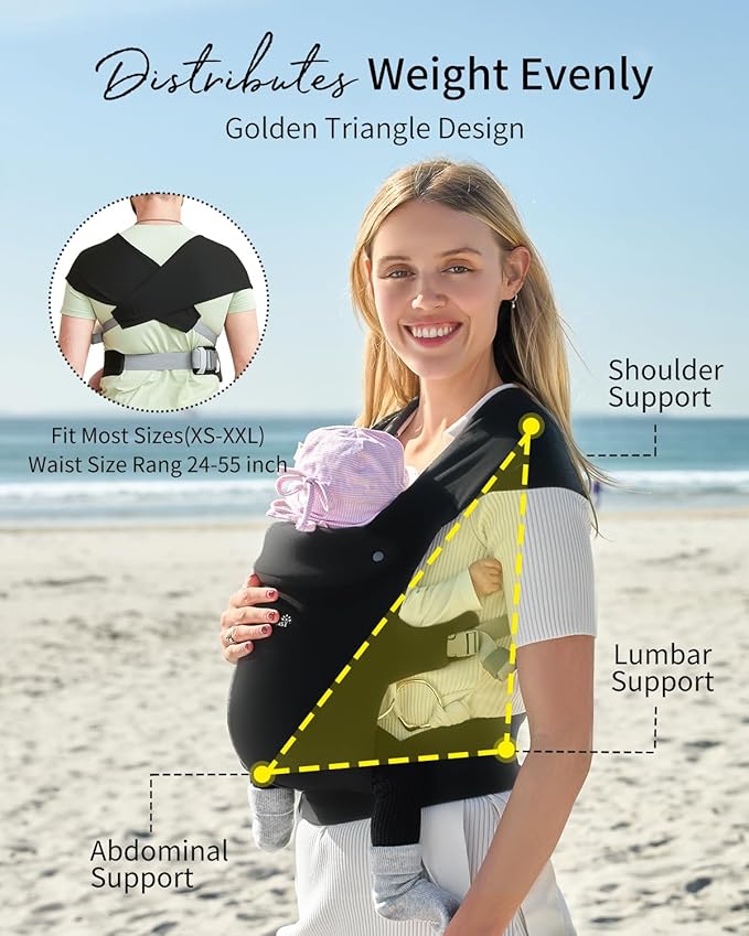 GROWNSY Baby Carrier Newborn to Toddler, Cozy Baby Wraps Carrier, Ergonomic Baby Carrier with Head Support, Black-CubbioJoy