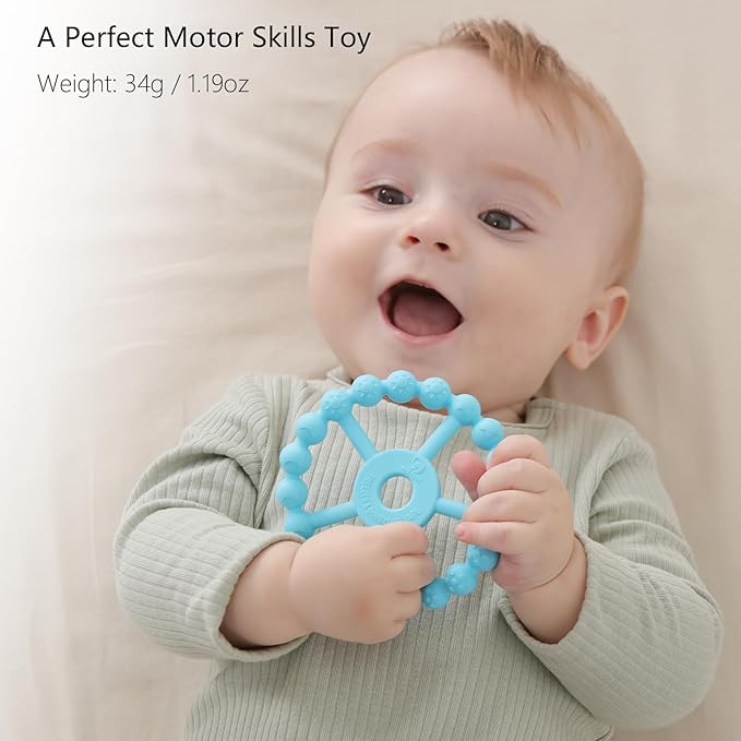 3 Pack Ring Teether Baby Infant Toys, Silicone Teething Ring Toys for Babies 0-6 Months, Seposeve Baby Teethers 6-12 Months 12-24 Months, Easy to Grasp Toy, Teething Relief, Light Purple Green Blue-CubbioJoy