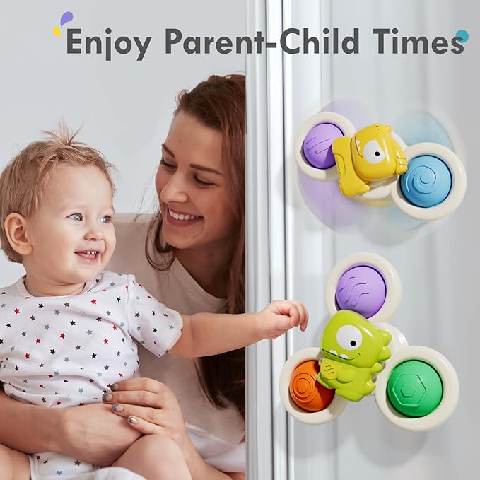 ALASOU 3PCS Pop Suction Cup Spinner Toys for 1 Year Old Boy Girl|Novelty Spinning Tops Toddler Toys Age 1-2|Sensory Baby Bath Toy for Toddlers 1-3|12 18 Months Boy Birthday Gift for Infant-CubbioJoy