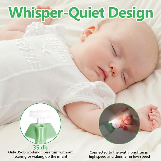Baby Nail Trimmer Electric, 6 in 1 Baby Nail File Clippers Infant Grooming Kit Manicure Set for Toddler or Adults, Green-CubbioJoy