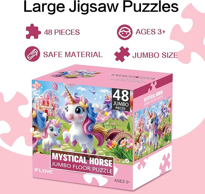 Jumbo Floor Puzzle for Kids,48 Piece Unicorn Large Jigsaw Puzzles,Puzzle for Toddler Ages 3-5,Fun Educational Preschool Learning Toy Gift for Boys & Girls Ages 4-8-CubbioJoy