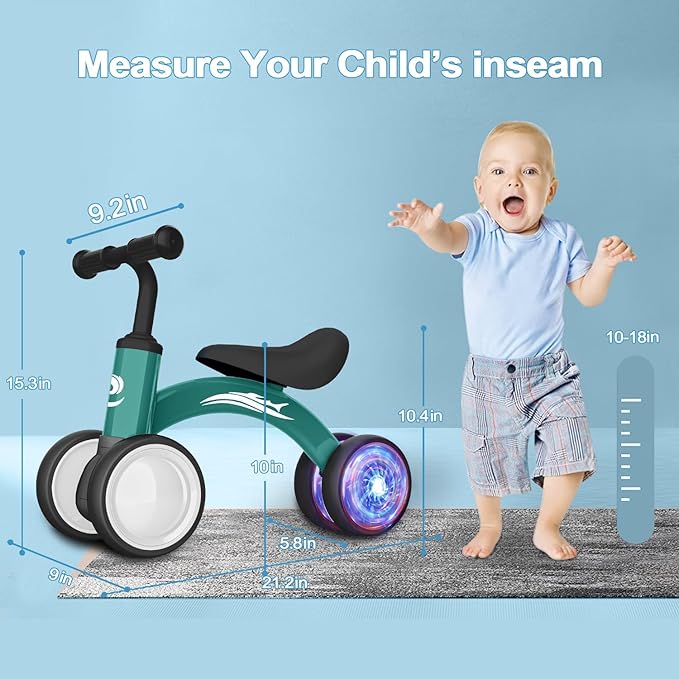 Colorful Lighting Baby Balance Bike Toys for 1 Year Old Boy Girl Gifts, 10-36 Month Toddler Balance Bike, No Pedal 4 Silence Wheels & Soft Seat First Riding on Toys, 1st Birthday Gifts-CubbioJoy