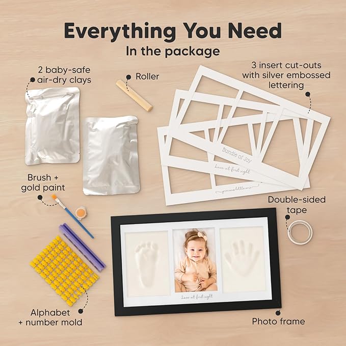 Baby Hand and Footprint Kit - Clay Handprint Keepsake Frame, Newborn Nursery Picture Frame, Personalized New Mom Gifts for Baby Shower & Registry (Onyx Black)-CubbioJoy