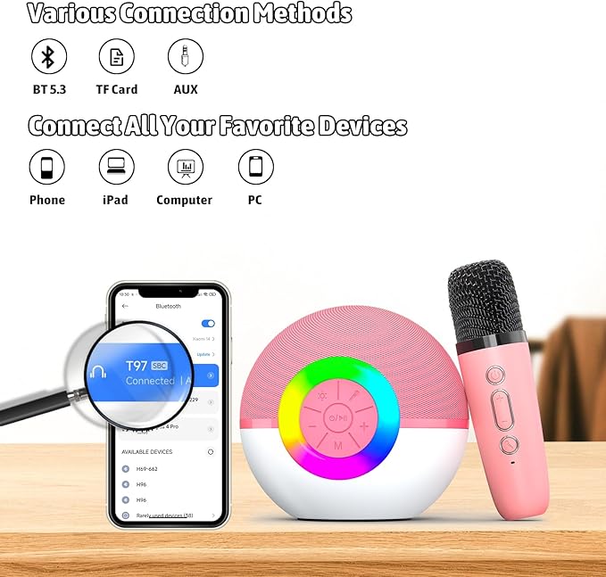 Karaoke Microphone Machine Toys for Kids Adults, Mini Portable Bluetooth Speaker with 2 Wireless Mics, Christmas Birthday Gifts for Boys Girls Ages 3 4 5 6 7 8 9 10 11 12+ Year (Pink)-CubbioJoy