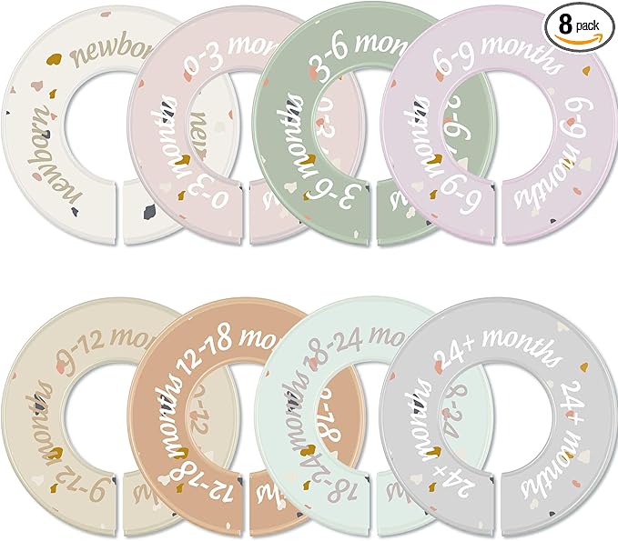 8 Pcs Baby Closet Dividers Unisex Baby Clothes Organizers Clear Labels for Nursery Closet Organizer & Decor Nursery Fits Most Rods(Donut,Light Color)-CubbioJoy