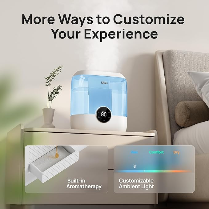 Dreo Smart Humidifiers for Bedroom, 6L Top Fill Supersized Cool Mist Humidifier for Large Room, 60 Hour Runtime, Quiet Ultrasonic Humidifiers for Plants, Baby, Indoor, Home, Night Light, Blue-CubbioJoy