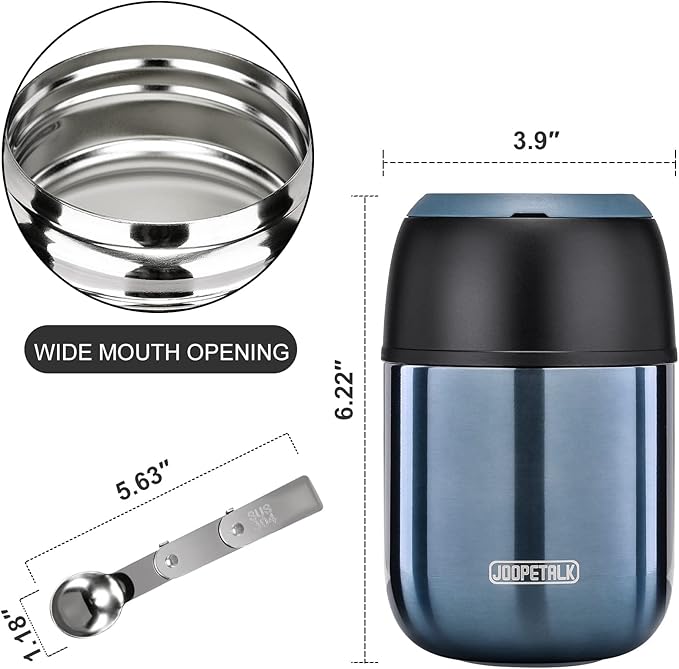 17 oz Insulated Lunch Containers, Blue, Vacuum Stainless Steel Thermo Lunch Box with Handle and Folding Spoon for School, Office, Travel-CubbioJoy