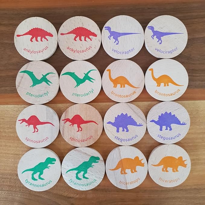 bee smart Wooden Memory Game - Matching Memory Game for Kids 3 and Up, 16Pcs | Educational Toy for Preschool Toddlers Board Games (Dinosaurs)-CubbioJoy