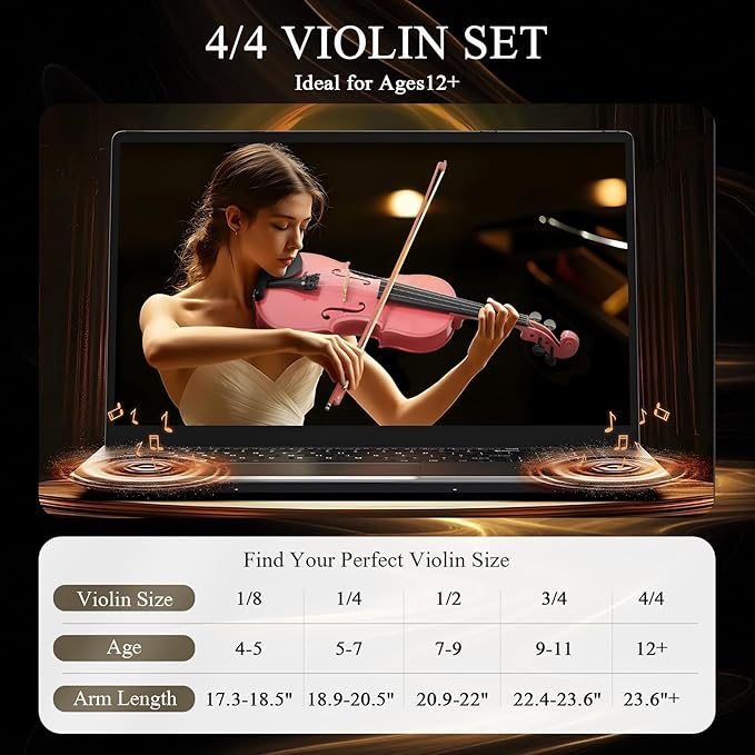 Beginner Violin 4/4, Full Size Violin for Adults, Teens, Student, Acoustic Fiddle Kit with Hard Case, Bow, Rosin, Bridge, Learners Age 12+ (Pink)-CubbioJoy