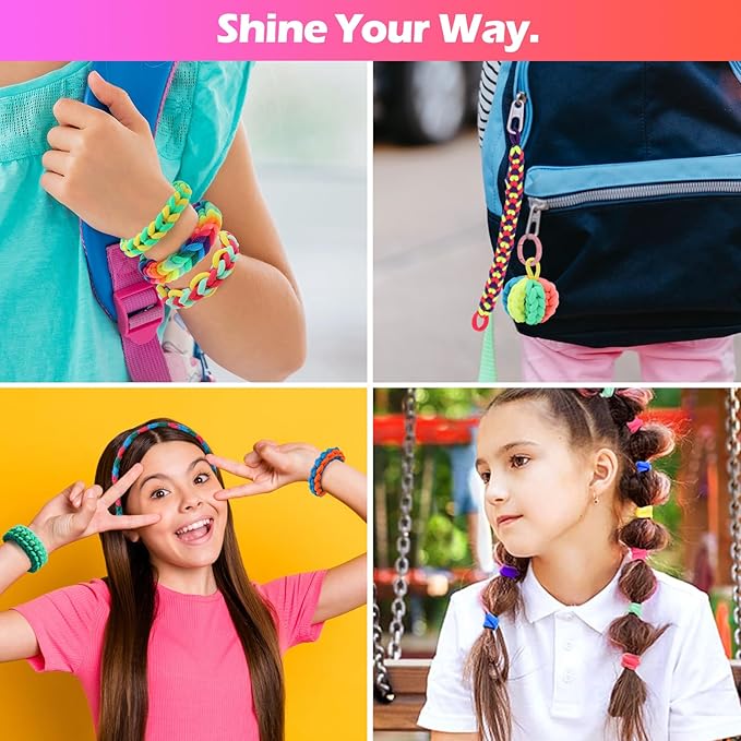 IQBOX Bracelet Making Kit Arts and Crafts for Girls Ages 8-12, Weaving Loom Rainbow Bands DIY Toys Birthday Gifts for Kids 6 7 9 10 11 13 Year Old, 1000+ Elastic Cloth Rubber Band Fabric Loops-CubbioJoy