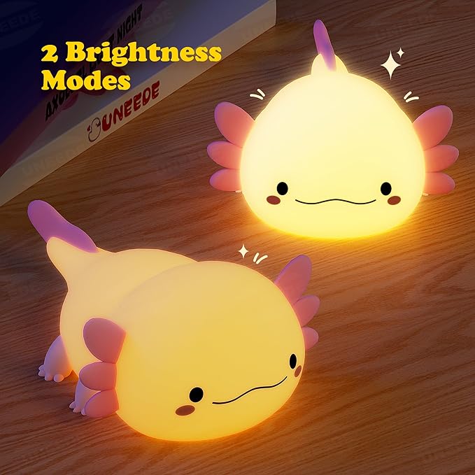 UNEEDE Axolotl Night Light for Kids,Animal Silicone Nursery Night Lamp, Rechargeable Table Lamp Bedside Lamp,Cute Room Decor Night Light for Bedroom,Living Room,Dining,Desk Decorations,Gift-CubbioJoy