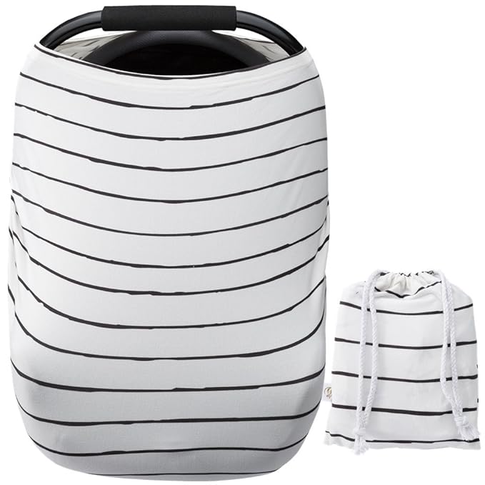 Car Seat Cover Baby – Multi-use Nursing Cover-Up for Breastfeeding, Carseat Canopy Cover, Stretchy Infant Stroller Covers for Boys and Girls (White with Black Stripes)-CubbioJoy