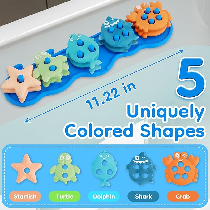 Baby Bath Toys, Mold Free Silcone Shape Sorting & Stacking Bath Toy Set with 10 Cute Floating Pieces, Color & Shape Sorter Toys for Toddler Early Learning Bathtub Fun-CubbioJoy