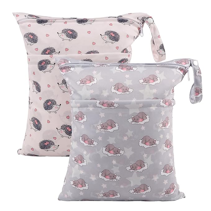 ALVABABY 2pcs Cloth Diaper Wet Dry Bags Waterproof Reusable with Two Zippered Pockets Travel Beach Pool Daycare Soiled Baby Items Yoga Gym Bag for Swimsuits or Wet Clothes LZD2324-CubbioJoy