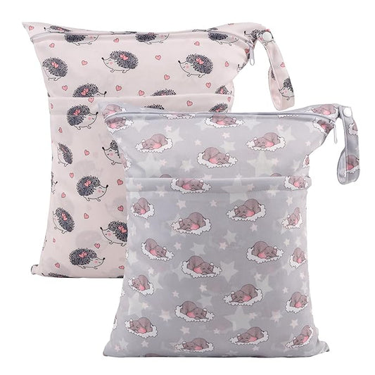 ALVABABY 2pcs Cloth Diaper Wet Dry Bags Waterproof Reusable with Two Zippered Pockets Travel Beach Pool Daycare Soiled Baby Items Yoga Gym Bag for Swimsuits or Wet Clothes LZD2324-CubbioJoy