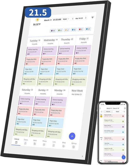 21.5 Inch Digital Calendar, Electronic Chore Chart, Smart Weekly and Monthly Planner 1920 * 1080P IPS Touchscreen Wall and Desk Calendar for Family Schedules, Black-CubbioJoy