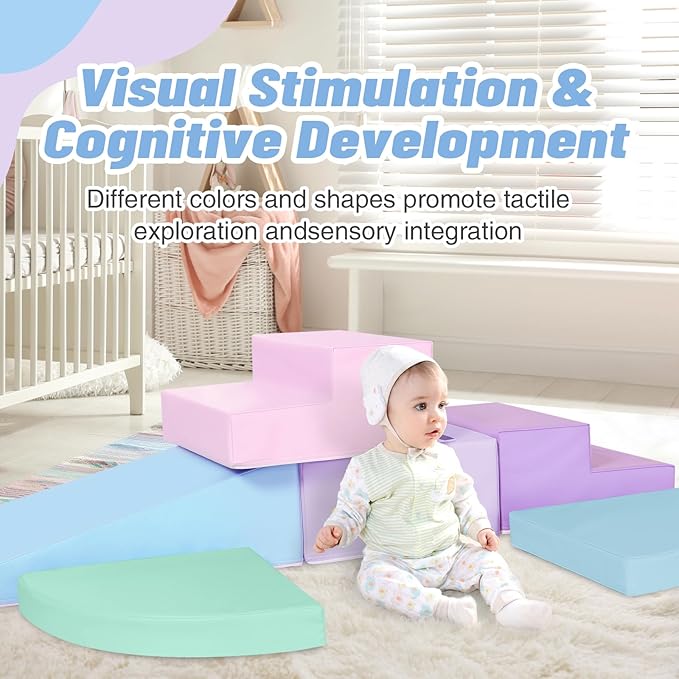 6-Piece Foam Climbing Blocks for Toddlers: Colorful Climbing Gym PU Leather Baby Foam Building Blocks Indoor Toy-CubbioJoy