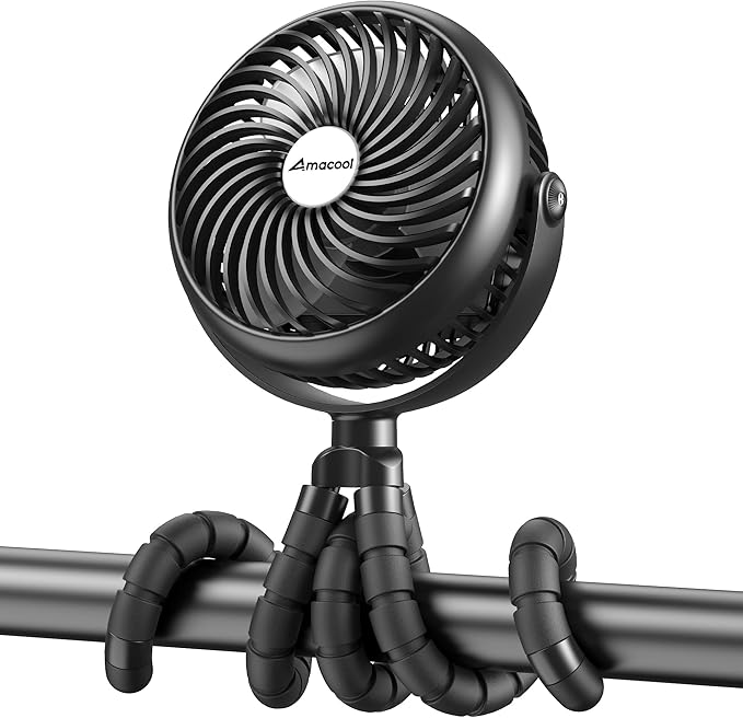 AMACOOL Baby Stroller Fan - 5000mAh Rechargeable, 3-Speed, Strong Yet Quiet, 360°Rotate Portable Clip on Fan for Travel, Car Seat, Crib, Bike, Treadmill, Beach Vacation Essentials-CubbioJoy