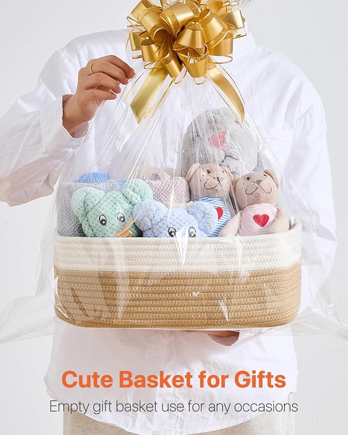 KALLAX Small Woven Basket, 13.5 x 9.5 x 5 Inches, Storage Basket for Organizing, Cute Small Rope Shelf Closet Cube Storage Bins Baskets for Shelves, Dog Toy Gift Baskets Empty, 3 Pack White & Brown-CubbioJoy