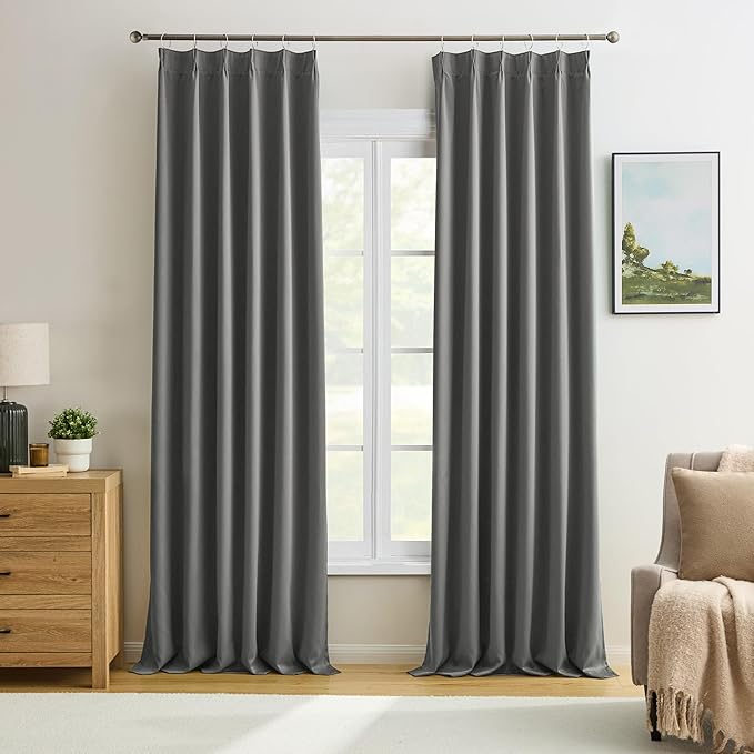 KEQIAOSUOCAI 100 Inch Pinch Pleat Curtains & Drapes 2 Panels Set, Privacy Darkening Sound Dampening Window Treatment for Bedroom Vertical Draft Blackout Blinds for Living Room 40 by 100 Grey-CubbioJoy
