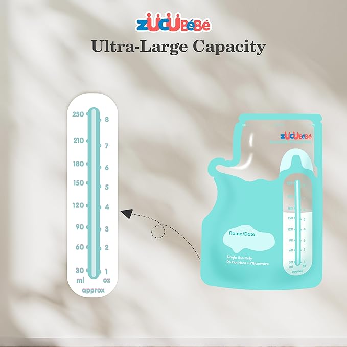 Breastmilk Storage Bags(50 Count)，8oz Milk Storage Bags for Breastfeeding，BPA Free with Easy Pour Spout, Self Standing, for Refrigeration and Freezing Blue-CubbioJoy