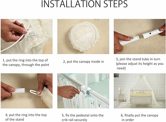 Baby Bed Canopy with Adjustable Clip-on Stand Baby Crib Cot Net Tent Hanging Dome Curtain Netting See Through Mesh Bed Cover Net Stand Rod-CubbioJoy