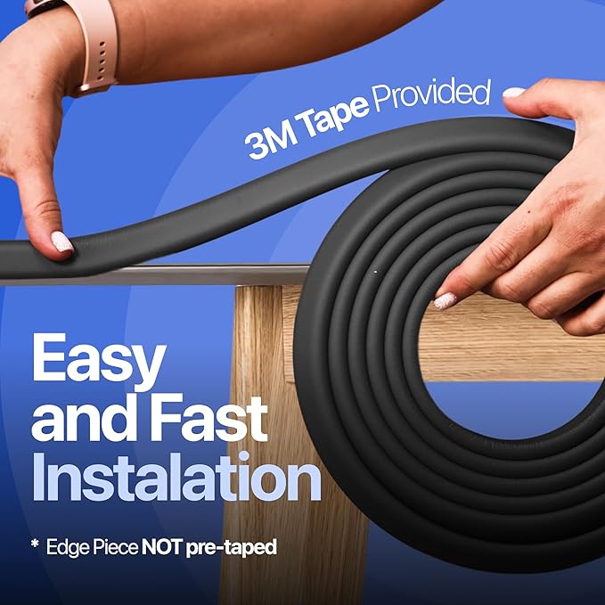 Baby Proof Corners & 15ft Edges with Furniture Corner & Edge Safety Bumpers, Impact-Absorbent Bumper & 4 Foam Corner Protectors, Cushy, Thick, Odorless Table Edge Protectors for Baby, Child | Black-CubbioJoy