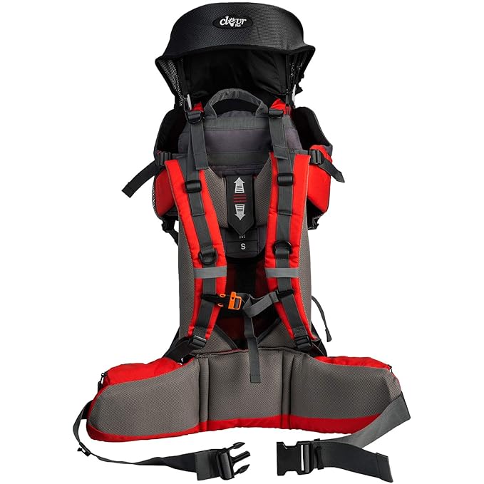 ClevrPlus Canyonero Camping Baby Backpack Hiking Kid Toddler Child Carrier with Stand and Sun Shade Visor, Red-CubbioJoy