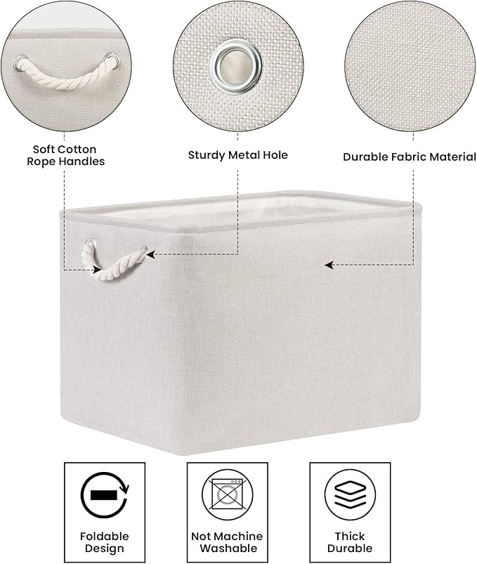 Bidtakay Large Fabric Storage Bins Beige Linen Closet Organizers Set of 2 Baskets for Shelves Clothes Bedroom 16x11.8x11.8 Inch Foldable Organization Baskets for Towels Blankets Storage Dog Toys-CubbioJoy