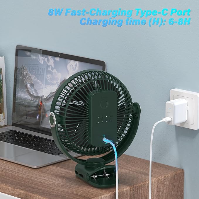 12000mAh Clip on Fan 30H Longest Runtime, 8in Portable Fan Rechargeable, Ultra Quiet with Heavy-Duty Clamp, USB Desk Fans for Golf Cart,Office Desk, Treadmill, Camping, Bedroom-CubbioJoy