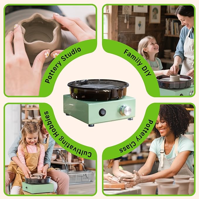 Alldeer Mini Pottery Wheel Kit - 6" Turntable Two-Way Rotation Clay Wheel, Metal Frame, Removable Splash Tray Ceramic Making Kit with 18PCS Sculpting Tools, Pottery DIY Machine for Kids and Beginners-CubbioJoy