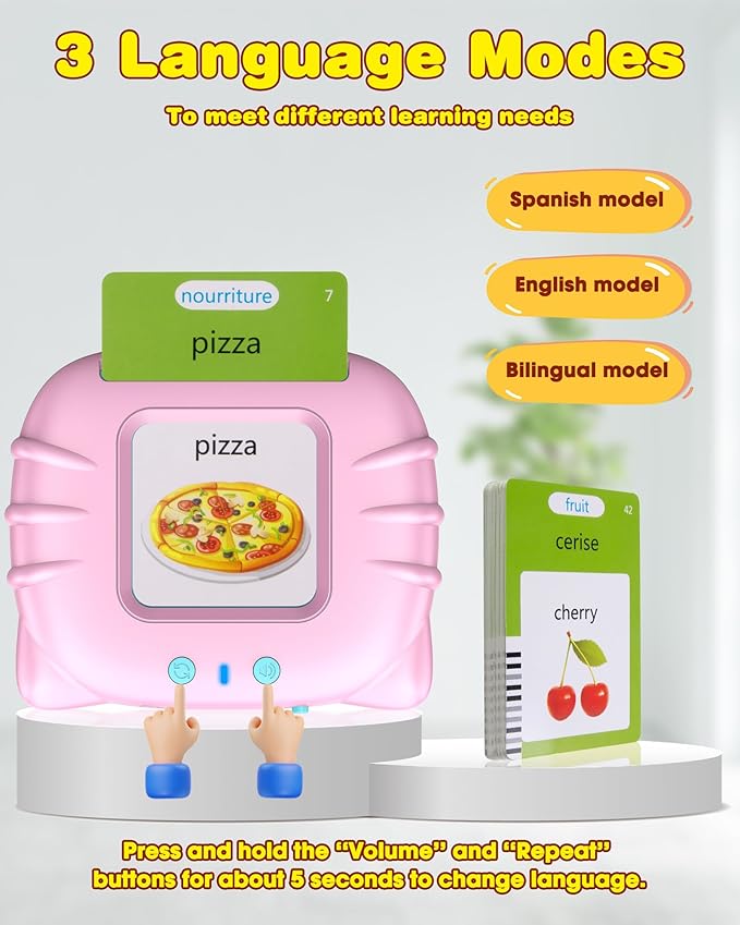 510 Words French Flash Cards for Kids, Toddler Learning Resources Toy, Autism Sensory Toys for Autistic Children Aged 2-4 Pink (French/English/Bilingual)-CubbioJoy