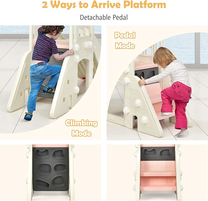 BABY JOY Toddler Large Slide, 6 in 1 Slide for Kids with Basketball Hoop, Ring Toss, 2 in 1 Convertible Climbing Way, Freestanding Kids Slide Climber Set for Indoors Outdoor Boys Girls Gifts Present-CubbioJoy