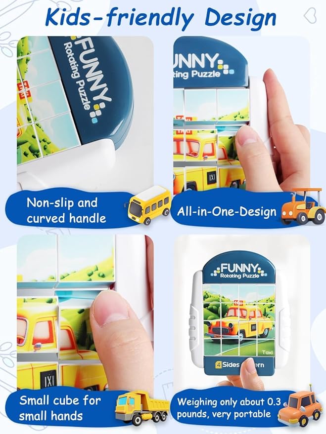 16-Piece Rotating Puzzles for Kids 4-6, Toddlers Puzzles 2-4, Road Trip, Airplane Activities Game, Travel Toys - Brain Teaser, Fine Motor Skills, Birthday Gifts Boys & Girls - Transportation-CubbioJoy