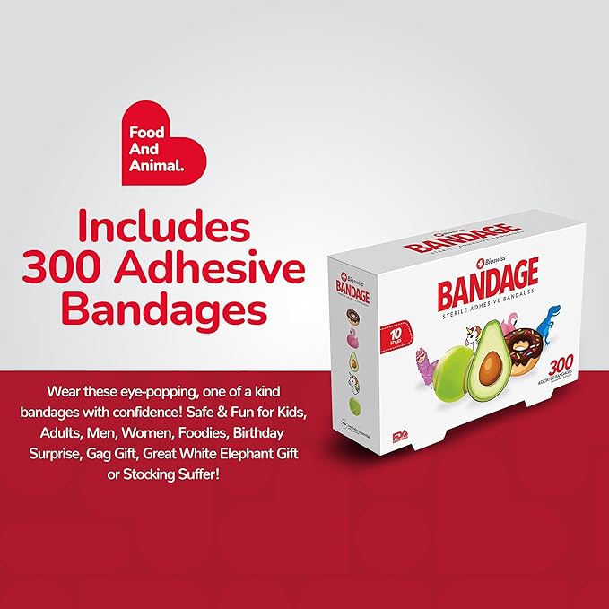 BioSwiss Bandages, Assorted Animal, Fun, and Food Shaped Self Adhesive Bandage, Latex Free Sterile Wound Care, 300 Count-CubbioJoy