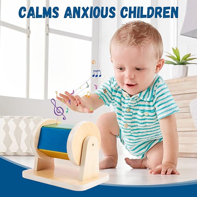 Adena Montessori Spinning Drum Baby Toys,Montessori Toys for Babies 6-12 Months Toddlers,Wooden Spinning Rainbow with Multiple Materials Baby Christmas Toys for Boy and Girls Gift(Medium-size Texture)-CubbioJoy