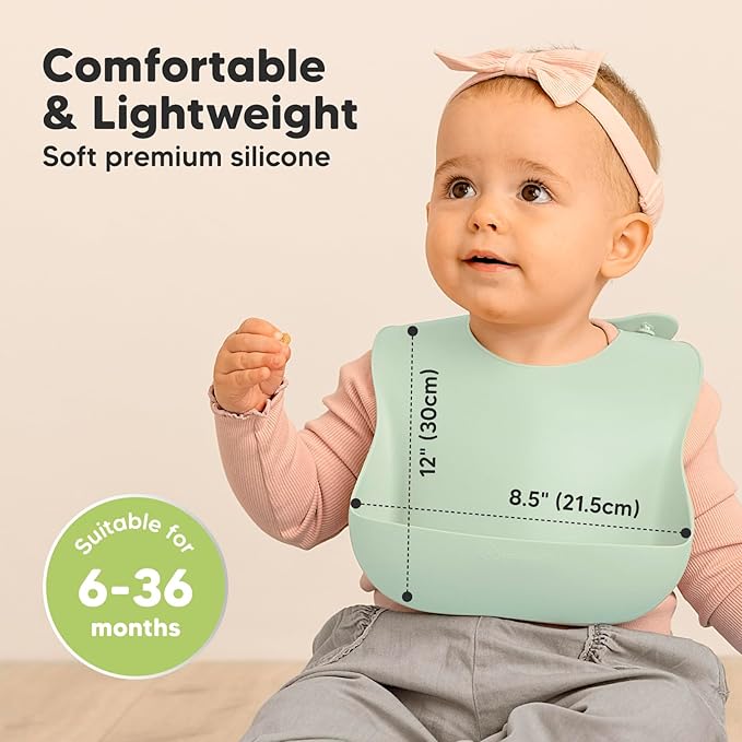 KeaBabies 2-Pack Silicone Baby Bibs for Eating - Sturdy Food-Grade Silicone Bibs for Babies Girl, Boy, Large Food Catcher, Clean & Put On Easily, Waterproof Toddler Feeding Essentials(Pastel Sky)-CubbioJoy