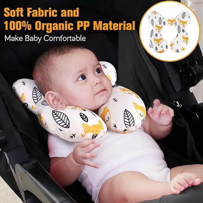 KAKIBLIN Baby Neck Pillow, Upgraded Baby Support Pillow for Head and Neck, Babies Head Pillow for Car Seat,Pushchair,Travel(Yellow Fox)-CubbioJoy