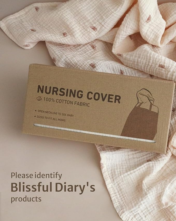 Blissful Diary Muslin Nursing Cover for Breastfeeding, Breathable Breastfeeding Cover up with Arch Neckline for Women, Nursing Apron (Rainbow)-CubbioJoy