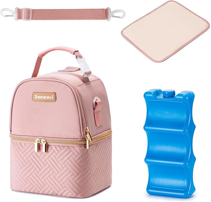 Breastmilk Cooler Bag with Ice Pack & Mat Fit 6 Bottles Up to 9 Ounce, Baby Bottle Cooler Bag for Moms, Daycare & Travel, Black-CubbioJoy