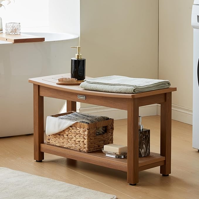 30'' Large Shower Bench Seat, Poly Lumber Bath Stool for Inside Shower Waterproof, HDPS Bathroom Chair for Shaving Legs, Non-Slip & No Maintenance, Brown, Weight Capacity 700LBS (30 x 13 Inches)-CubbioJoy