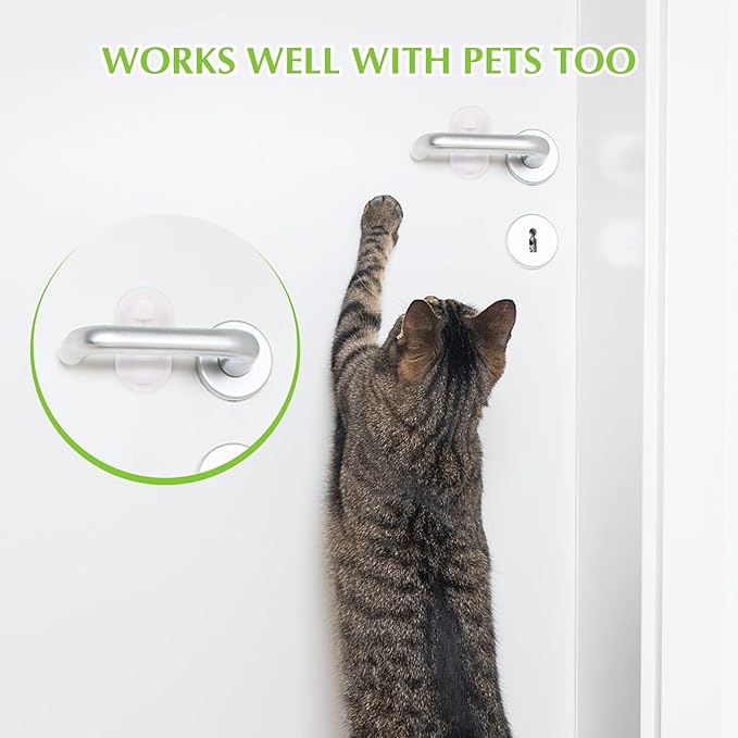 Child Proof Door Lever Lock, 2 Pack Door Locks for Kids Safety, Door Knob Child Proof, Baby Proofing, 3M Adhesive, Door Handle Child Proof, Baby Safety Locks for Toddlers (White)-CubbioJoy