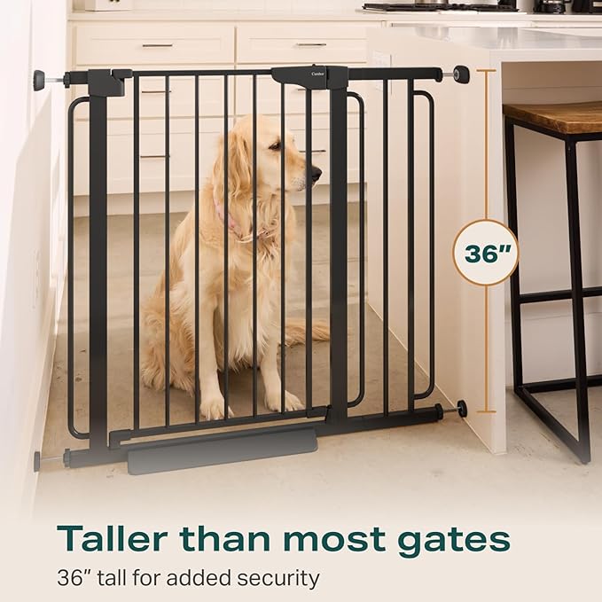Cumbor 36" Extra Tall Baby Gate for Stairs, 29.7-57" Extra Wide Dog Gate for Doorways Hallways, Pressure Mounted Child Gate for Wide Opening, Auto Close Personal Safety for Babies and Pets, Black-CubbioJoy