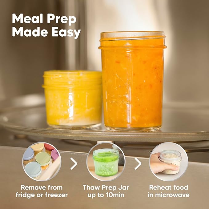 KeaBabies 4pk 8oz & 4pk 4oz Glass Baby Food Containers with Lids - Leak-Proof, Microwavable Small Glass Jars, Baby Purees & Toddler Snack Storage Containers, BPA-Free, Dishwasher & Freezer Safe(Sage)-CubbioJoy