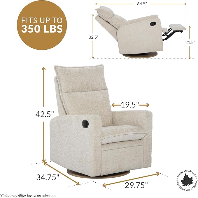 Arya Modern Nursery Glider Recliner Chair – Cozy Nursing Chair with 360° Swivel for New Parents, Gentle Motion, Compact Design, High Back & Low Armrests, Canadian Made (Vanilla/Beyond Sheep Fabric)-CubbioJoy